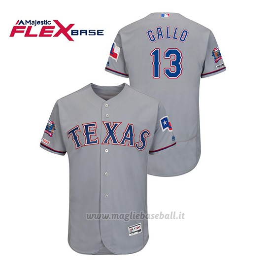 Maglia Baseball Uomo Texas Rangers Joey Gallo 150th Aniversario Patch Autentico Flex Base Grigio